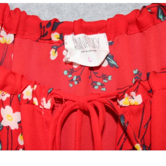 Sienna Sky Womens Blouse Large Red Floral Cold Shoulder Short Sleeve - Picture 3 of 7